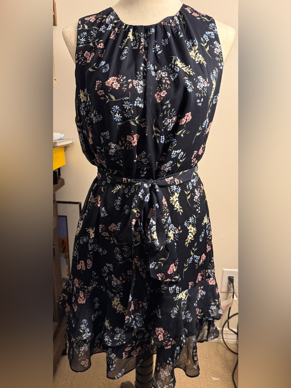 Express Navy Floral Tie-Waist Sundress - Picture 10 of 11